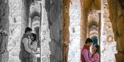 Romantic pre wedding shoot at Golconda Fort top view