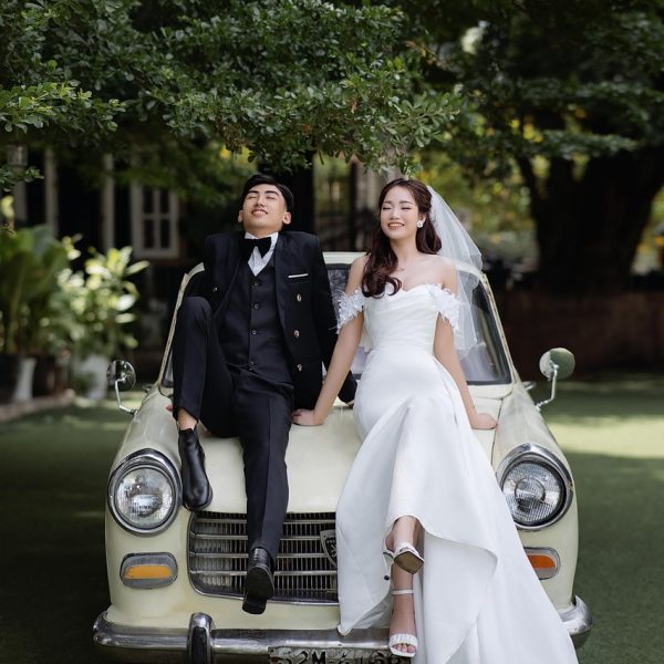 wedding, couple, newlyweds, car, car wallpapers, vehicle, outdoors, bride, groom, wedding dress